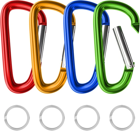 4" & 5" Extra Large Aluminum Carabiner D Ring, Black Caribeener Clips, Spring Snap Hook for Keychain Clip, Set of 4 multicolor-4" 4 inch