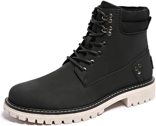 Mens Snow Boots Fur Lined Hiking Boots Waterproof Anti-Slip Outdoor Climbing Shoes Dark Black Flannel 8.5
