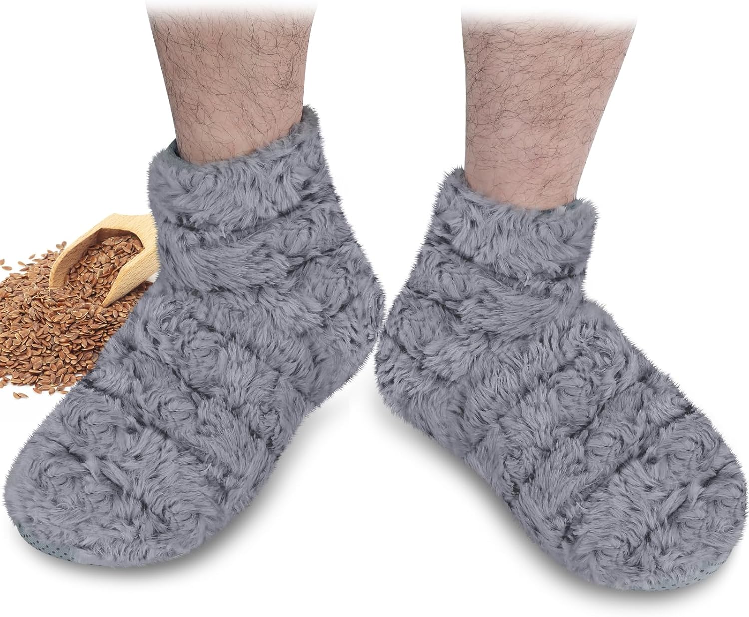 Microwavable Booties and Feet Warmers for Women & Men, Microwave Heated Foot Warmer with Flaxseed Moist Heat Therapy for Cold Feet, Gray, S/M Gray Small-Medium