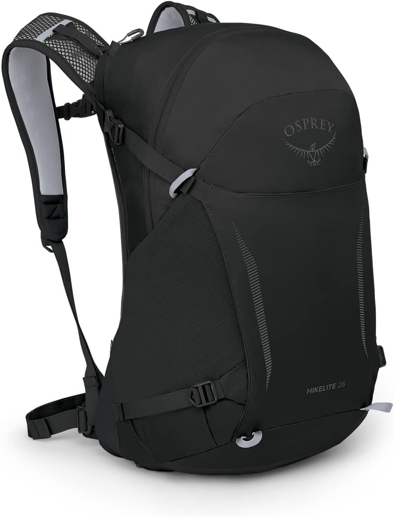 Hikelite 26L Unisex Hiking Backpack – Lightweight Daypack with Breathable Backpanel and Raincover – Ideal for Day Hikes, Travel, and Everyday Use in Any Weather, Black