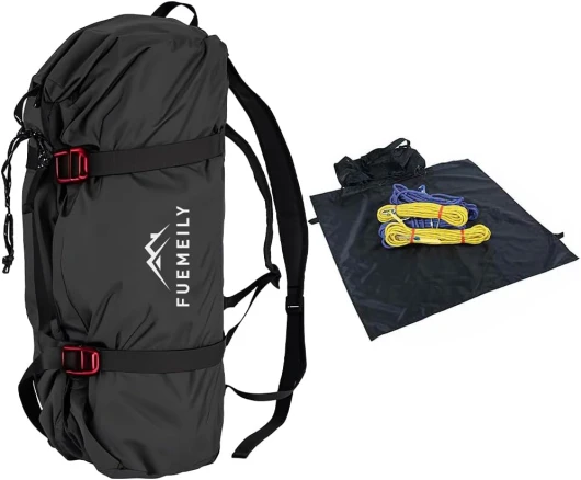 Rock Climbing Rope Bag, Large Capacity Folding Rope Storage Backpack with Ground Sheet, Adjustable Straps Outdoor Climbing Gears Black 2-black