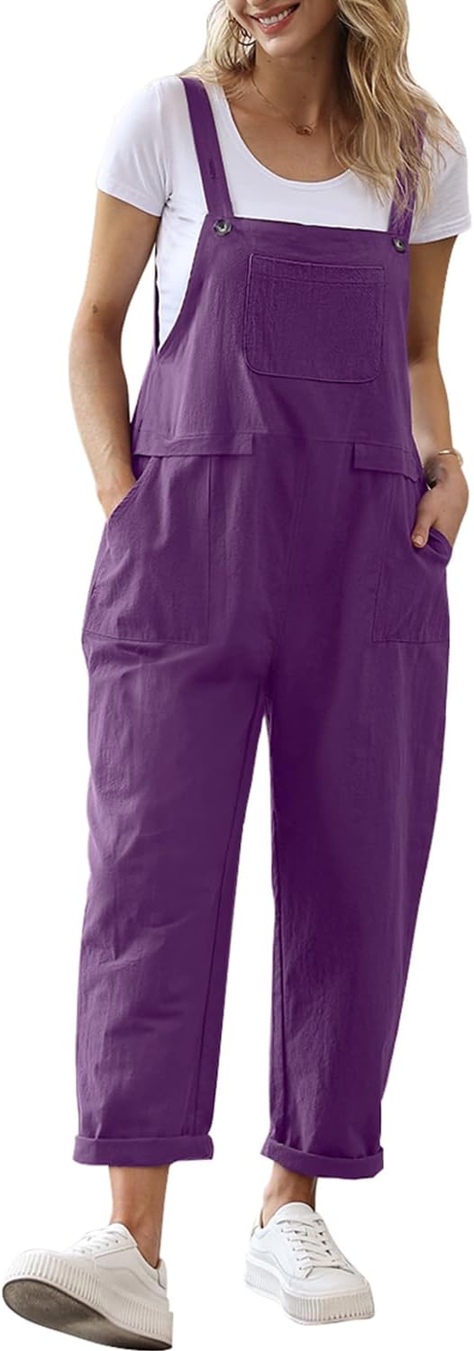 Women Long Casual Loose Bib Pants Overalls Baggy Rompers Jumpsuits with Pockets PV9 X-Large Pv9 Purple