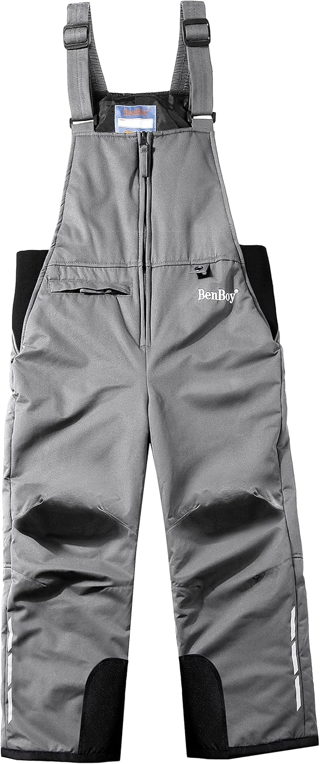 Kids Snow Ski Bib Pants Winter Waterproof Windproof Ripstop Warm Insulated Snowboard Overalls Boys X-Large Darkgrey