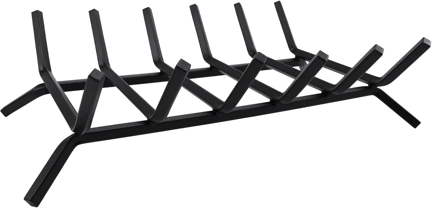 Fireplace Grate 27 inch Heavy Duty Cast Iron Fireplace Log Holder with 6 Support Bars Firewood Burning Rack Holder for Wood Outdoor Fireplace,Stove Indoor 27inch