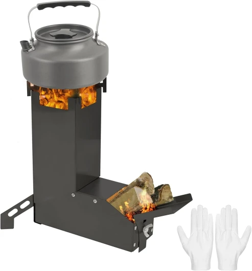 Portable Rocket Stove Camping Stove - GEEKHOM Mini Stainless Steel Folding Wood Burning Stove w/Storage Bag & Gloves, High-Efficiency for Camping, Hunting, Fishing, Picnic, BBQ Black Small