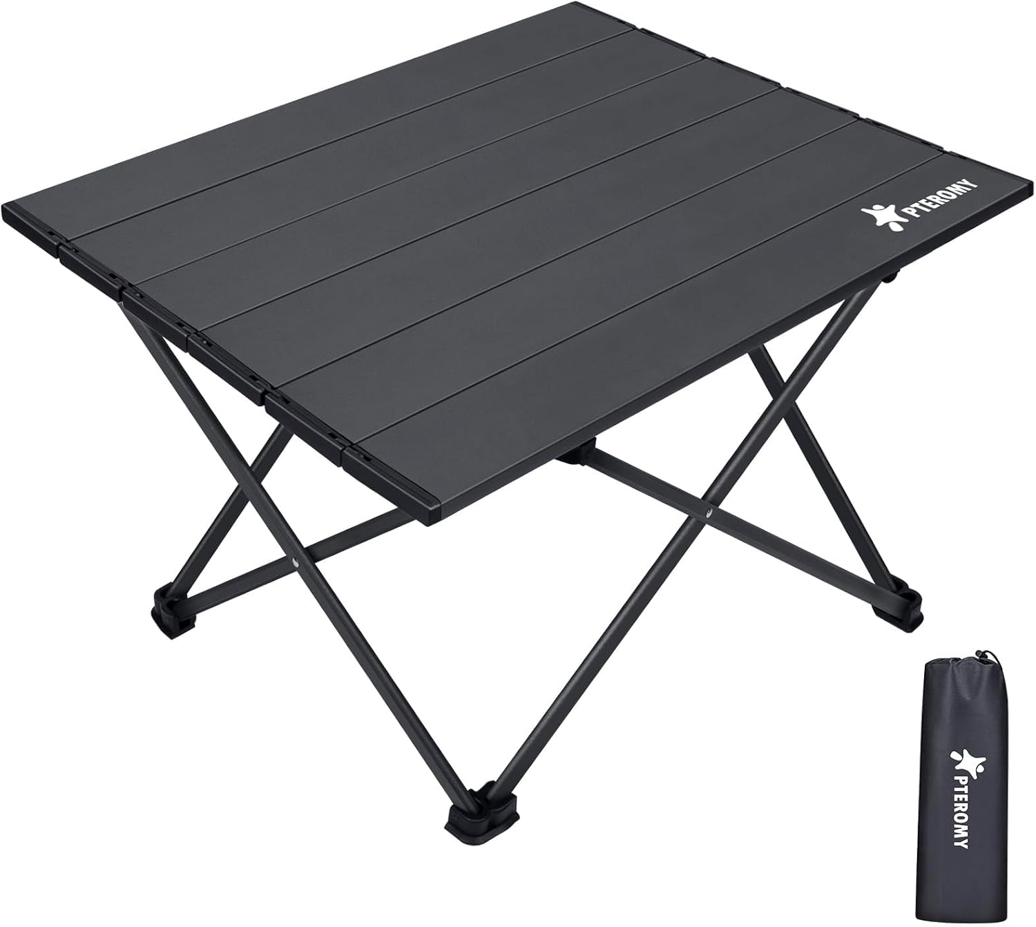 Medium Folding Camping Table, Portable Beach Table with Ultralight Aluminum Tabletop for Travel, Outdoor, Camping, Picnics, and BBQs (Black) Black Medium