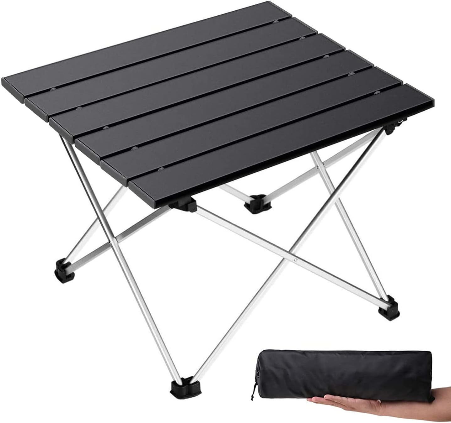 Small Folding Camping Table with Aluminum Table Top, Beach Table for Sand with Carrying Bag,Prefect for Outdoor,Picnic,BBQ,Cooking,Festival Black Small