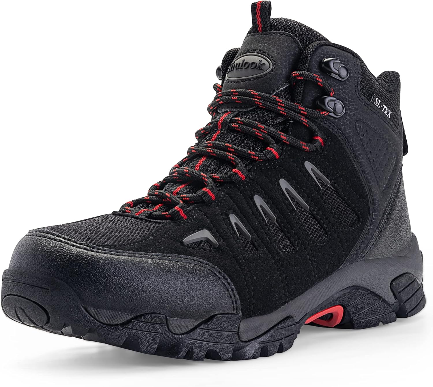 Men's Waterproof Hiking Boots Non-Slip Lightweight Mid Top Ankle Boot Breathable Hiker Trekking Shoes 11.5 Black/Red