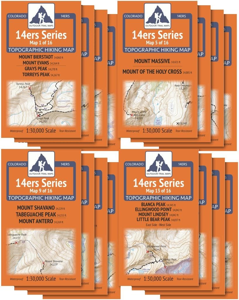 Colorado 14ers Complete 16 Map Pack - All 58 Colorado Fourteeners