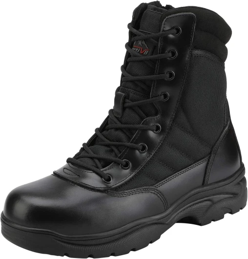 Men's Military Tactical Work Boots Side Zipper Leather Motorcycle Combat Boots Trooper(6-8 Inches)