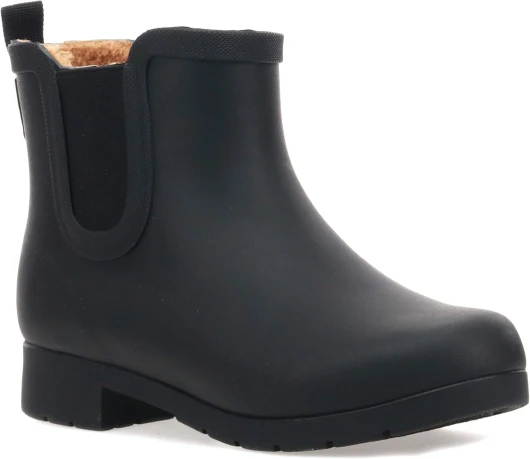 Women’s Waterproof Chelsea Bootie – Plush Lined, Slip-On Rain Ankle Boots 10 Black