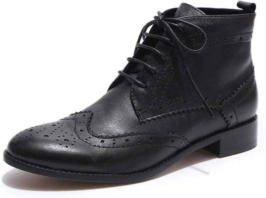 Women's Comfort Leather Lace-up Oxfords Brogue Boots Ankle High Fashion Tie up Booties Low Heel Combat Boots