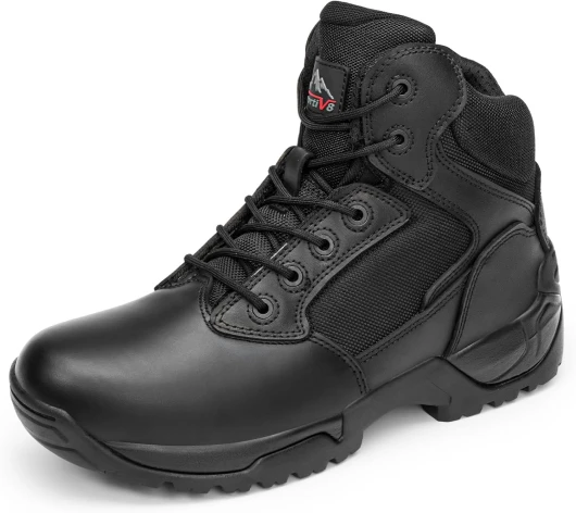 Mens Military Tactical Work Boots Side Zip Outdoor Hiking Leather Motorcycle Combat Boots 9.5 Black-a