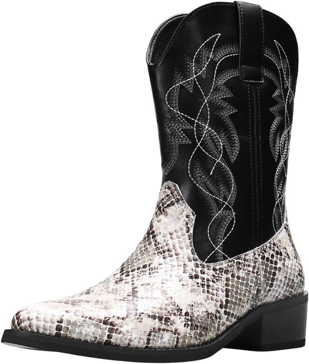 Python Manning Men's Boots Cowboy for Men Classic Pointed Toe Western Pull Up Snakeskin Embroidered Mid-Calf Boots 10.5 Khaki