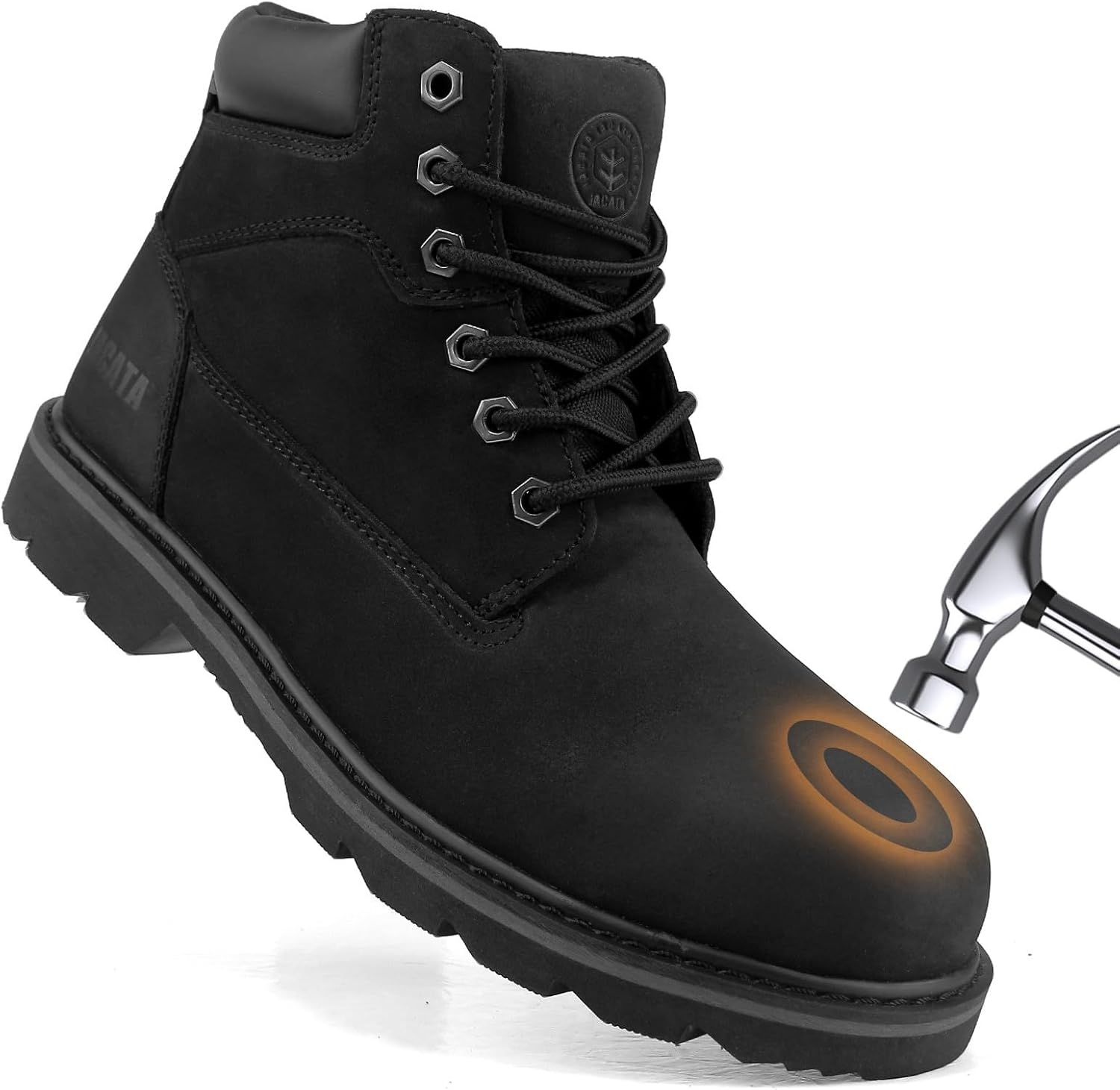 Steel Toe Work Boots For Men Water Resistant Leather Men's Safety Shoes 6" Non Slip Rubber Industrial Construction Boot