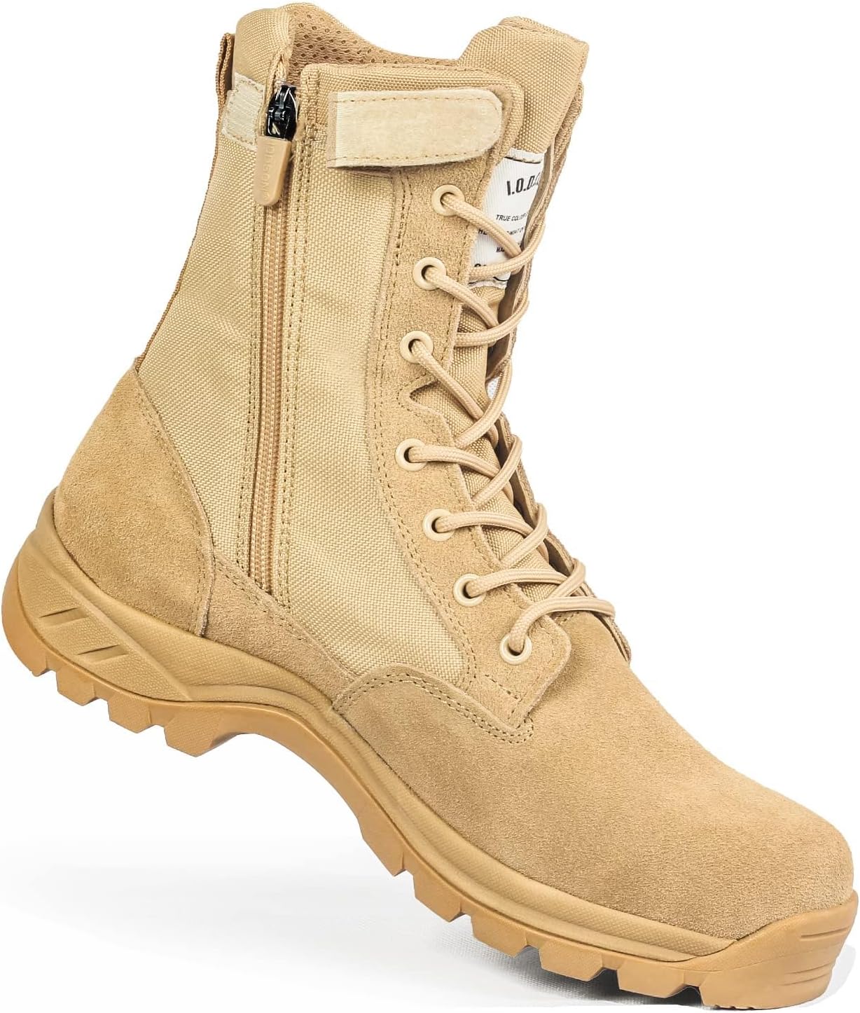 Men's Military Tactical Work Boots with Side Zipper, Puncture Resistant, Desert Combat, Army Jungle, 8 Inch Lightweight Hiking Boots 9.5 Beige
