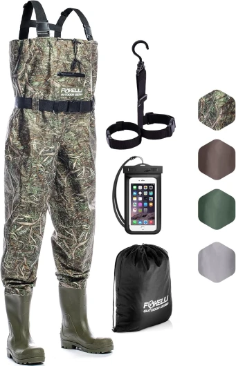 Chest Waders – Waterproof 2-ply Nylon/PVC Camo Hunting Fishing Waders for Men and Women with Boots 10 Camo