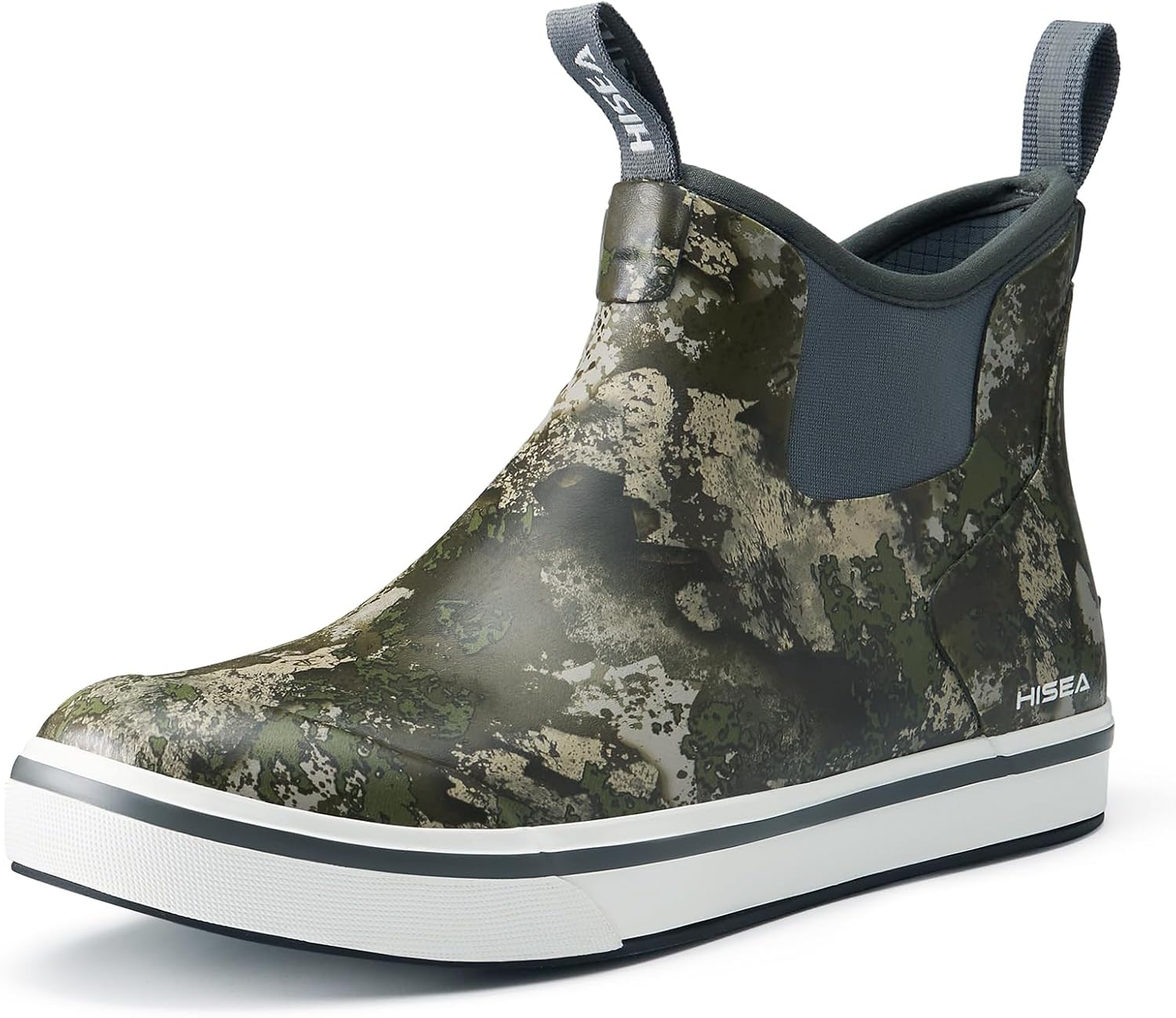 Men's Deck Rain Boots Saltwater Fishing Booties Waterproof Ankle Rain Boots with High Traction 10 Green Camo