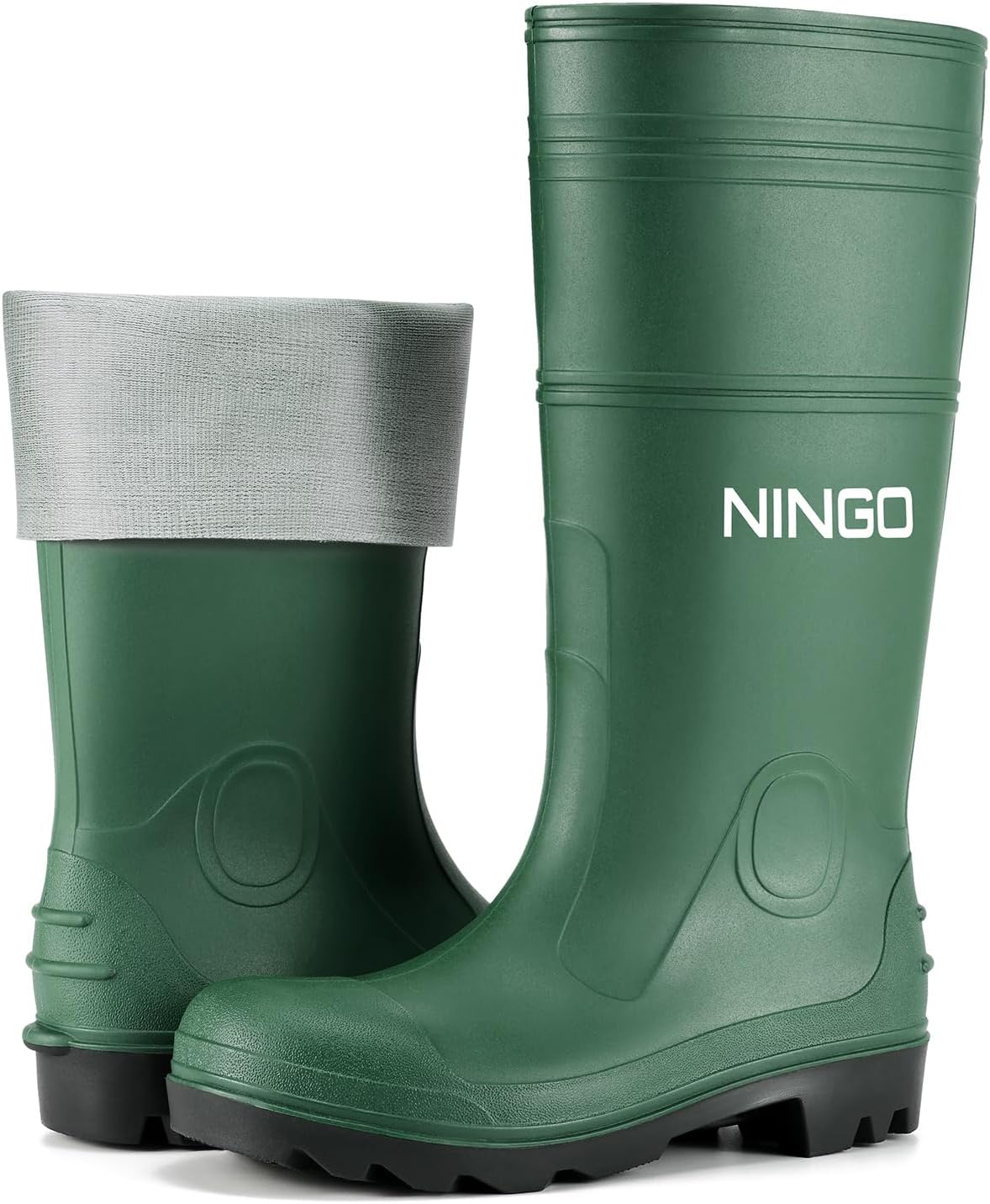Men's Steel Toe Rain Boots, Waterproof Rubber Boots, Seamless PVC Rainboots, Puncture and Slip Resistant, Outdoor Fishing Gardening Boots for Men, for Agriculture and Industrial Working 11 Green