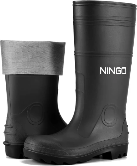 Men's Steel Toe Rain Boots, Waterproof Rubber Boots, Seamless PVC Rainboots, Puncture and Slip Resistant, Outdoor Fishing Gardening Boots for Men, for Agriculture and Industrial Working 11 Black