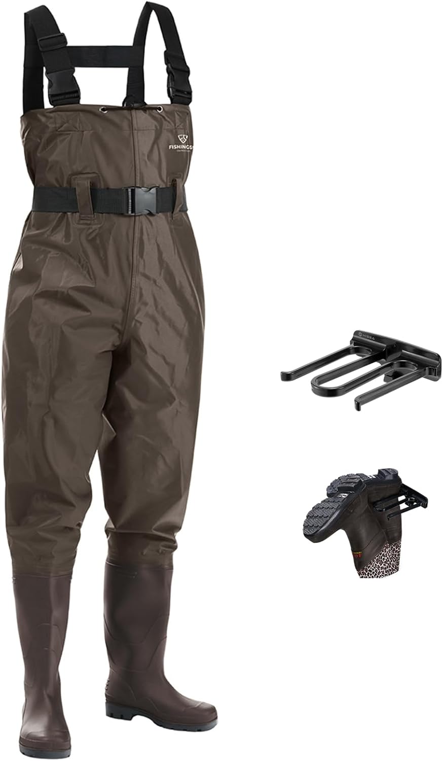 Fishing Waders for Men, 2-Ply Nylon/PVC Waterproof Women Chest Waders with Boots, Hunting Waders with Boot Hanger 12 Brown