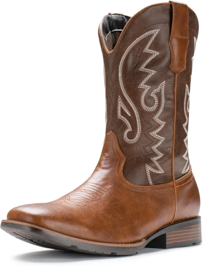 Cowboy Boots For Men with Wide Square Toe Western Retro Boot Durable Classic Fashionable Embroidered Pull On Slip Resistant Boots