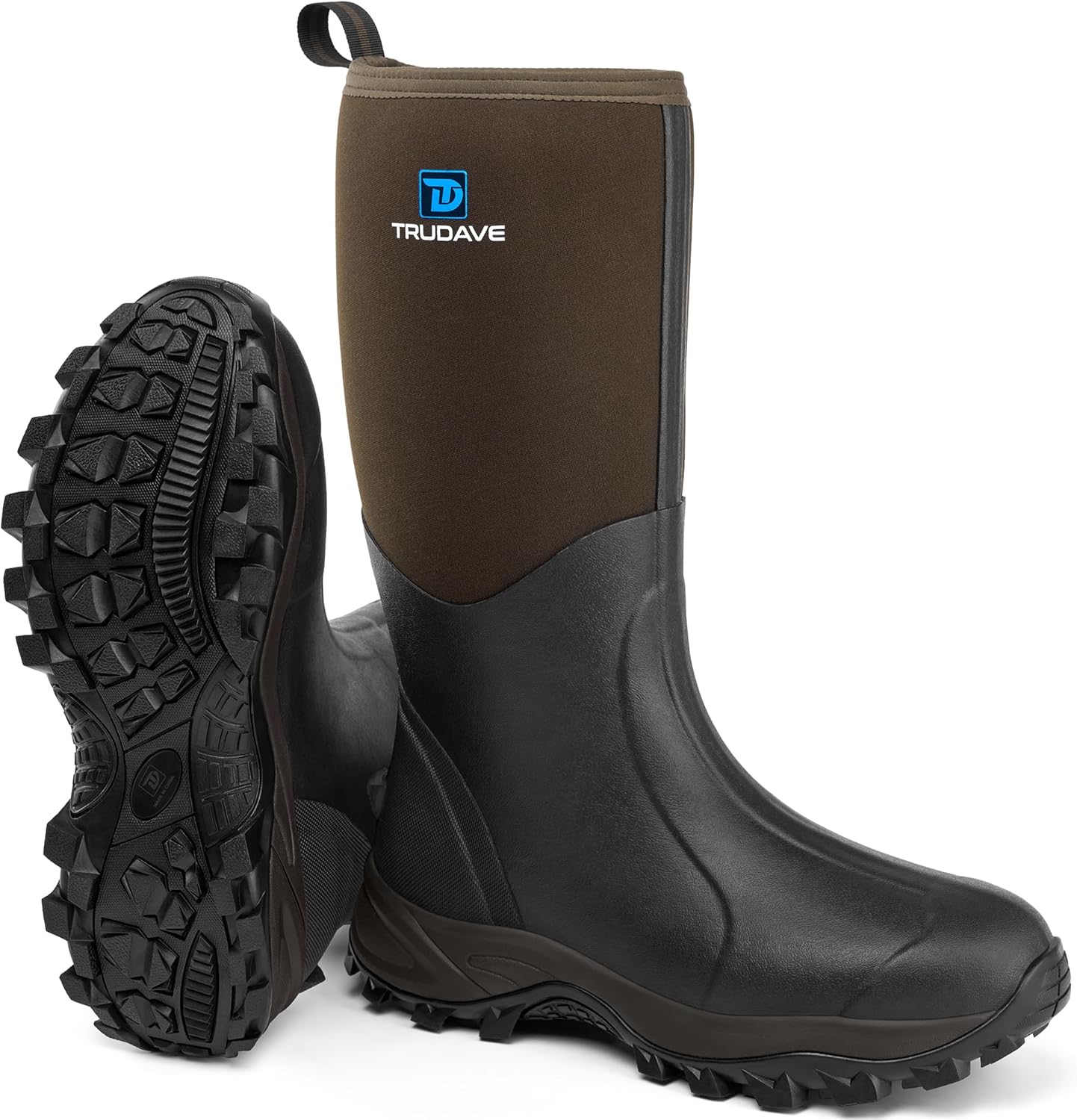 Rubber Boots for Men & Women with Steel Shank, Reliable 6mm Neoprene Waterproof Insulated Rain Boots, Warm Anti-slip High Traction Multi-season Dry Mud Boot for Outdoor Work Hunting, Size 5-14 6 Women/5 Men Brown