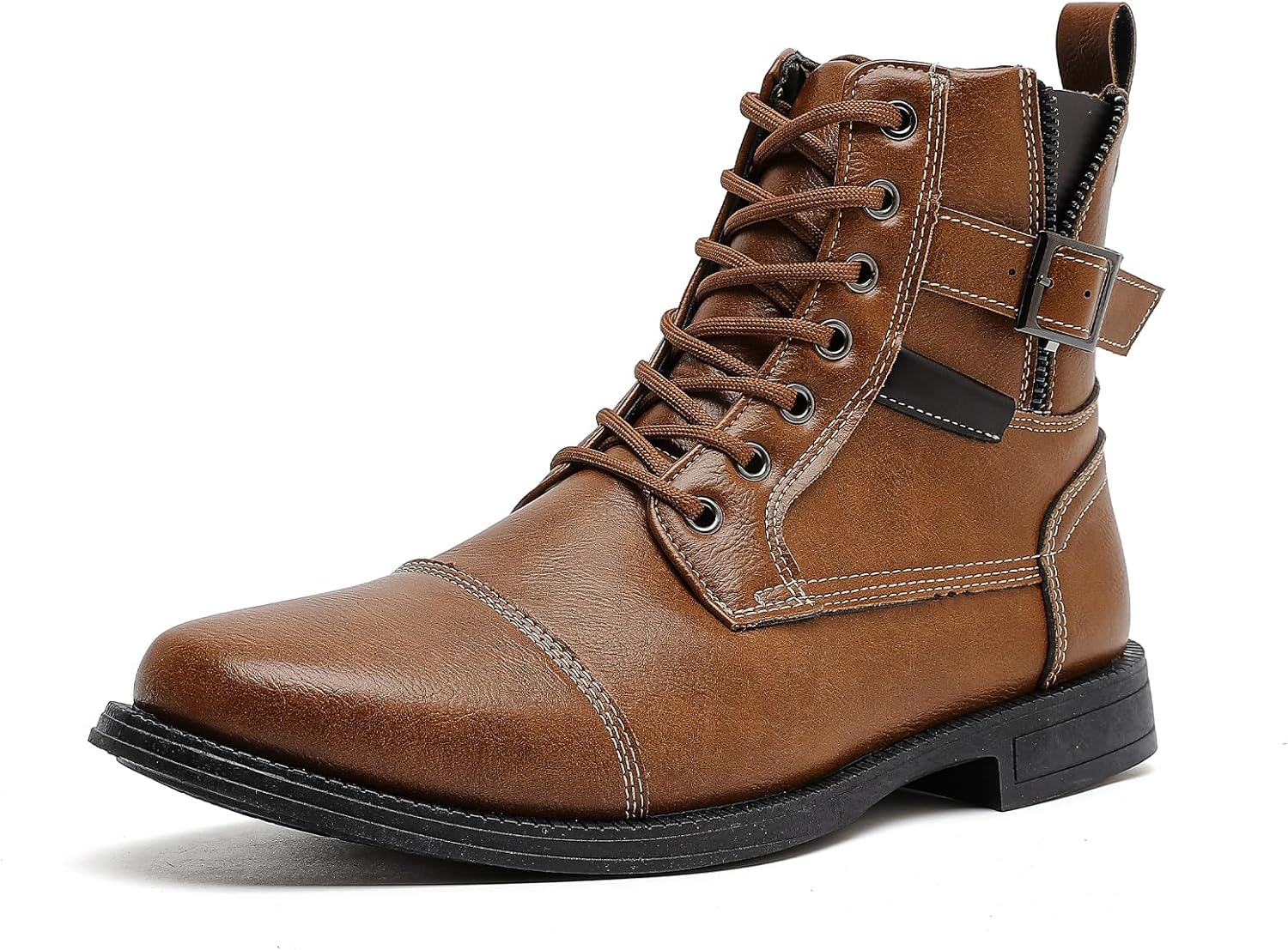 Men Oxford Boots, Buckle Dress Boot, Casual Men Boots Lace-Up Side Zipper 11 Brown25909