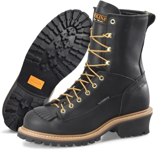 Spruce 8" Waterproof Steel Toe Logger Boots for Men - Leather Upper, Pillow Cushion Footbed, and Oil- and Slip-Resistant Outsole, EH-Rated 13 Black