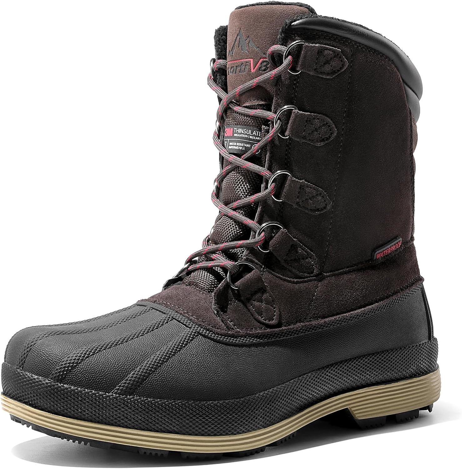 Men's Insulated Waterproof Work Winter Snow Boots 12 Dark/Brown/Black