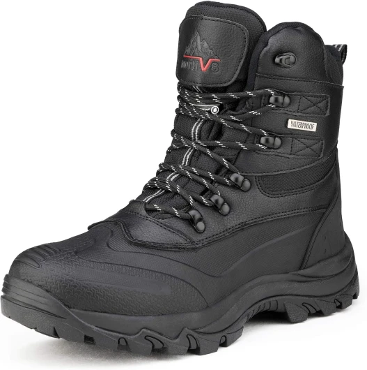 Men's Insulated Waterproof Construction Rubber Sole Winter Snow Ski Boots 11 Wide Black
