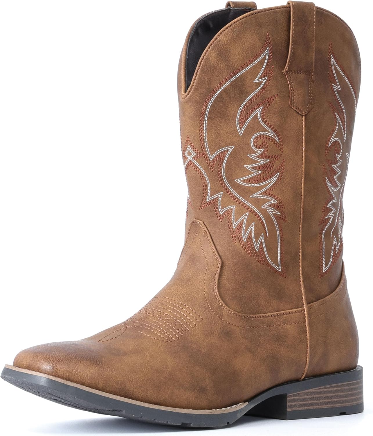 Cowboy Boots For Men Square Toe Western Boot Durable Retro Classic Embroidered Pull On Boot Slip Resistant Country Boots 10 Brown