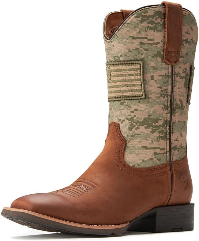 Cowboy Boots For Men - Mens Square Toe Western Boot With Flag,Oil/Slip Resistant,Durable Fashionable Classic Pull on 10 Inch Boots