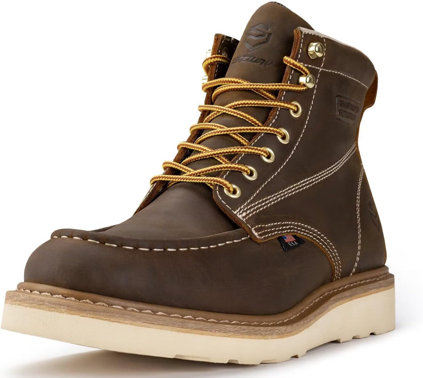 6in Wedge Moc Toe Work Boots for Men - Soft Toe,Premium Full-Grain Leather,Lightweight Work Boots/Shoes,Comfort Insole,Oil/Slip Resistant,GoodyearWelt,EH Rated Industrial Construction