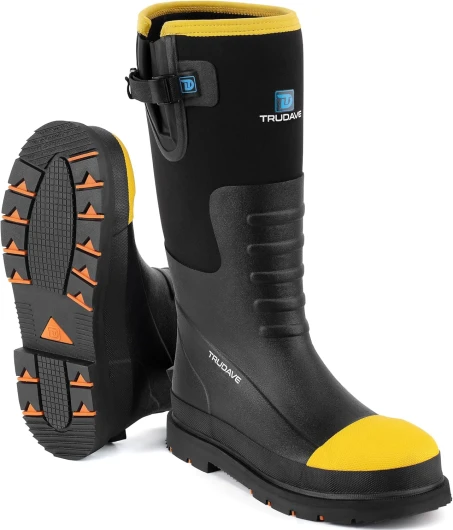 Steel Toe Rubber Boots for Men with Steel Shank, Anti Slip Waterproof Mens Mud Boots Hunting Work Boots, Durable Rain Boots for Construction, Farming, Size 6-14 9 Black