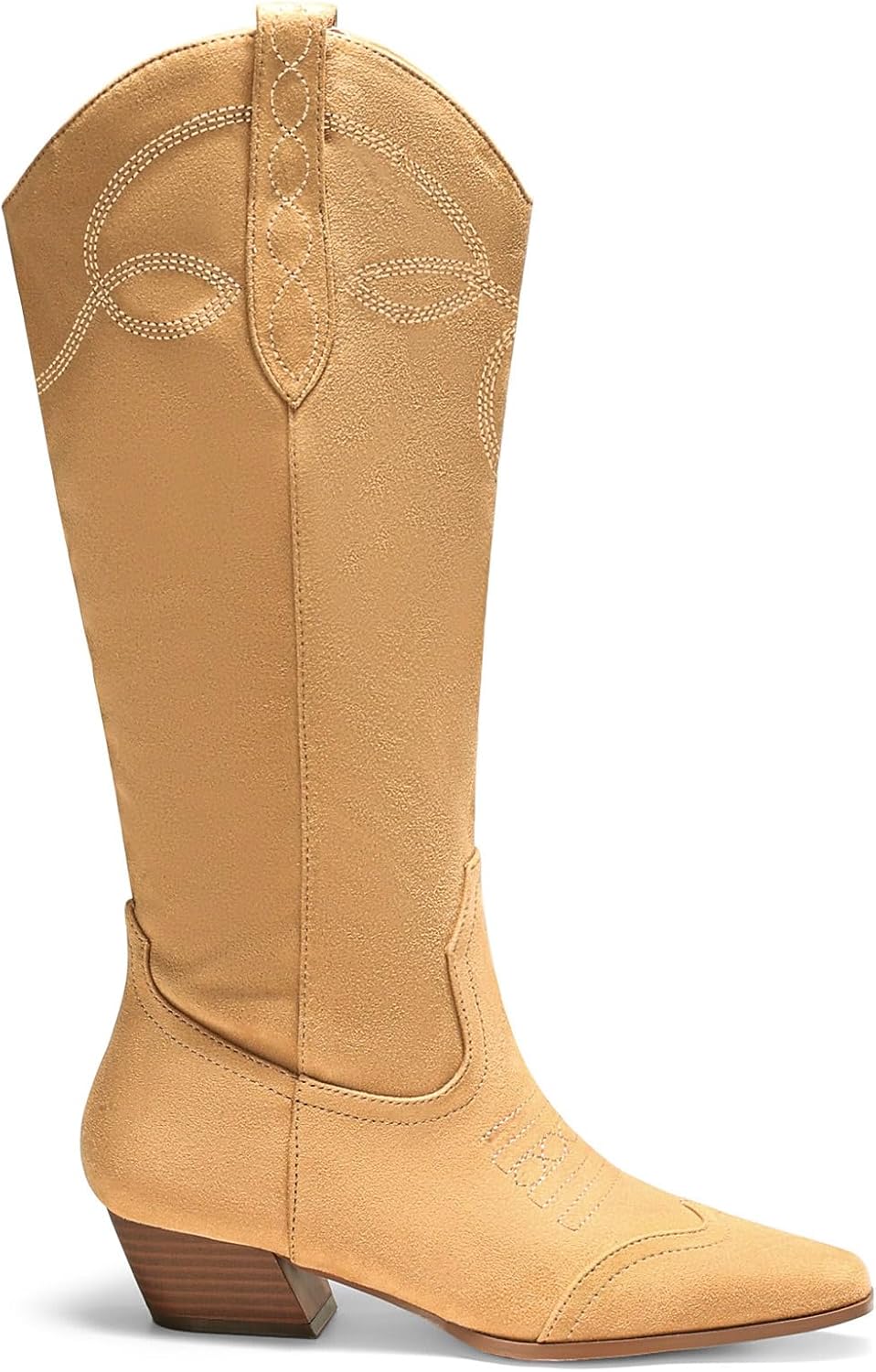 Womens Cowboy Western Boots with Embroidered Square Toe Chunky Heel Mid Calf Boots Fall Winter Shoes