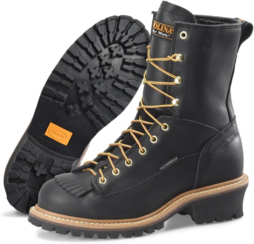 Spruce 8" Waterproof Steel Toe Logger Boots for Men - Leather Upper, Pillow Cushion Footbed, and Oil- and Slip-Resistant Outsole, EH-Rated 9 Black