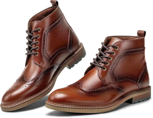 Mens Fashion Dress Boots - Black Genuine Leather Classic Brogue Style Oxford Ankle Boots 10 Coffee