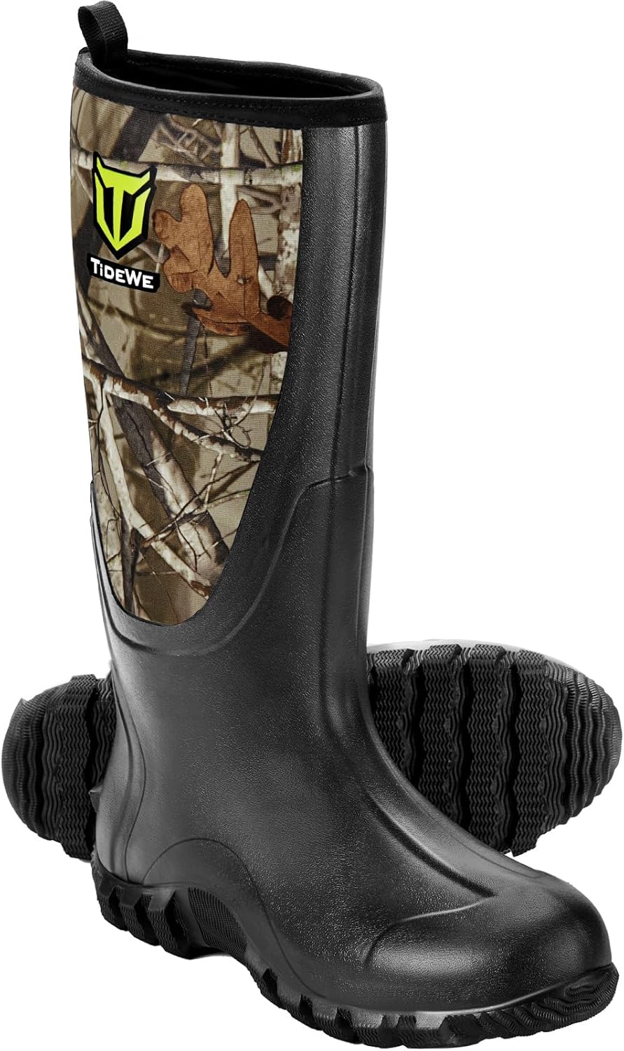 Rubber Boots for Men Multi-Season, Waterproof Rain Boots with Steel Shank, 6mm Neoprene Sturdy Rubber Outdoor Hunting Boots (Black, Brown, Next Camo G2) Next Camo G2 8