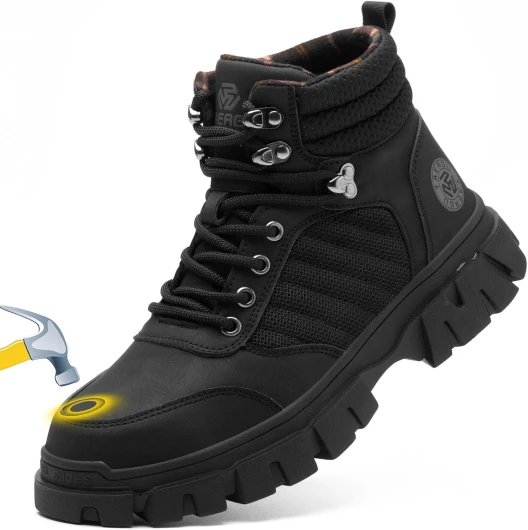 Waterproof Steel Toe Boots For Men-6 Inch Comfortable Mens Safety Work Boots Indestructible Steel Toe Shoes Lightweight Non Slip Puncture Resistant Industrial Construction Boot 11 All-black