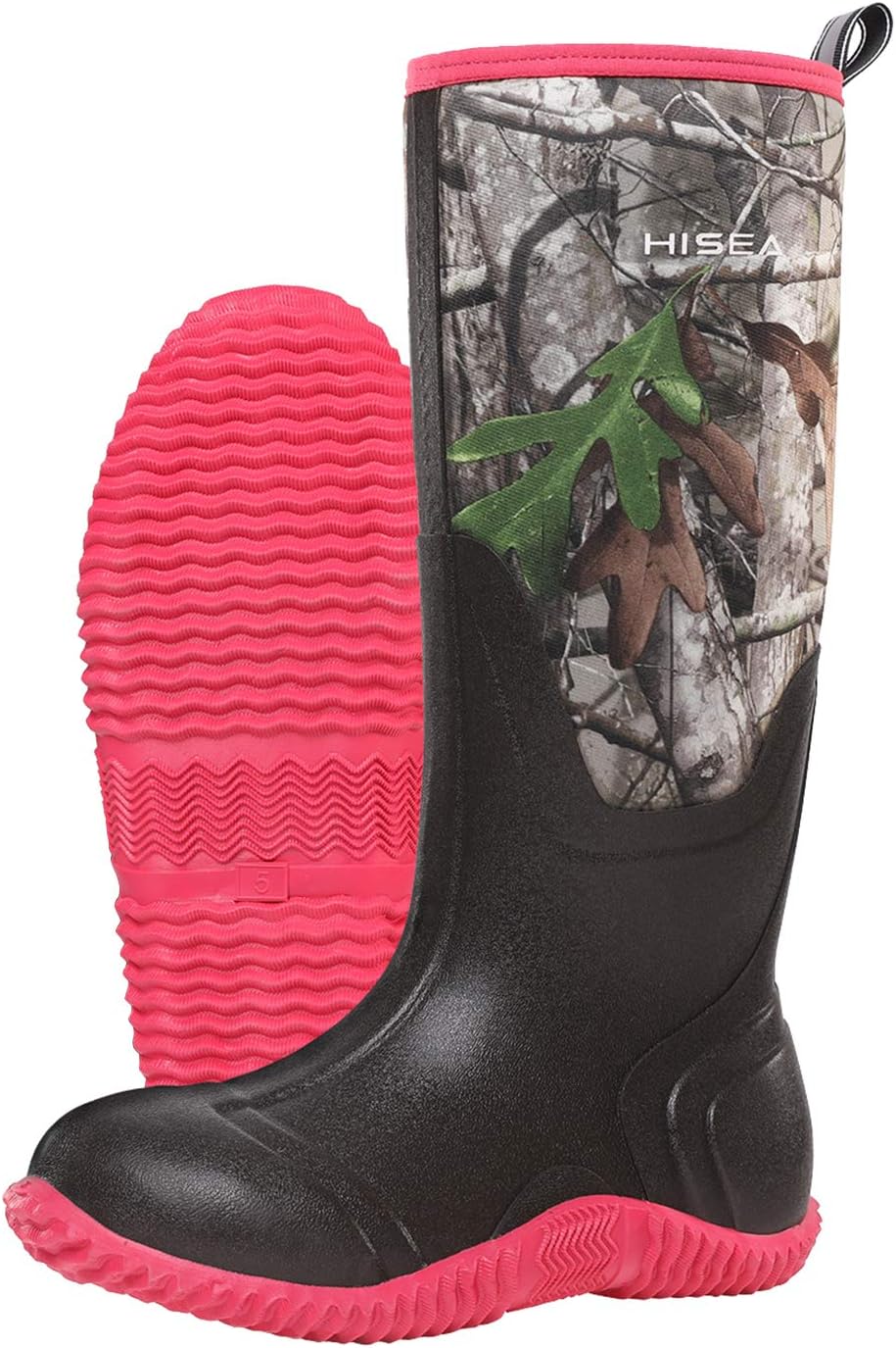 Women's Rain Boots, Knee High Rubber Boots Waterproof Insulated Neoprene Mud Boots, Anti-Slip Outdoor Work Boots for Hunting Gardening Farming Yard Working, Size 6-11 7 Camo