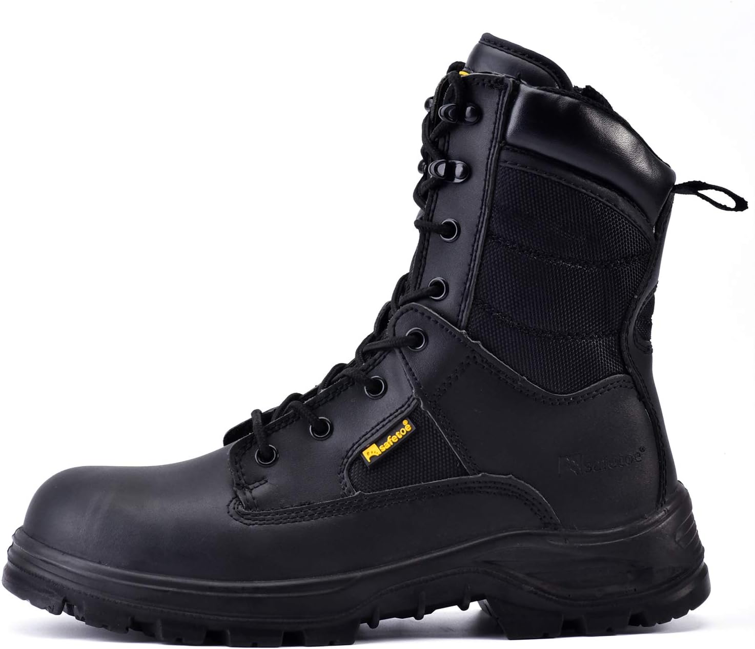 Men's Military Tactical Boots 8" Steel Toe Work Safety Boots with Side Zipper Lightweight Army Combat Boots 7 Wide T-black