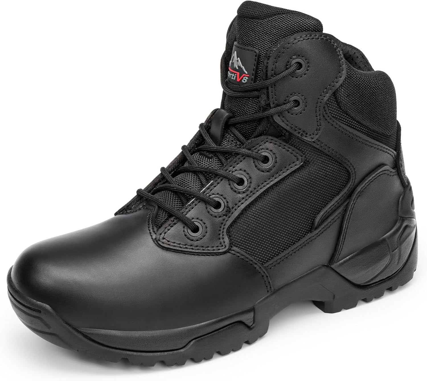 Mens Military Tactical Work Boots Side Zip Outdoor Hiking Leather Motorcycle Combat Boots 9.5 Black-a