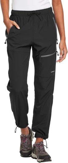 Women's Hiking Pants Quick Dry Lightweight Water Resistant Elastic Waist Cargo Pants for All Seasons Medium 29''-black