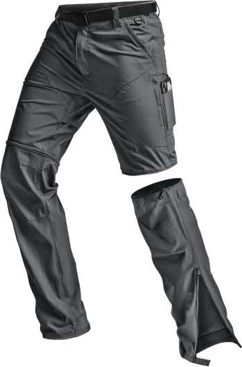 Men's Convertible Cargo Tactical Pants, Water Resistant Outdoor Hiking Pants, Zip Off Lightweight Stretch Work Pants 40W x 32L Convertible Cargo W/Belt Carbon Grey
