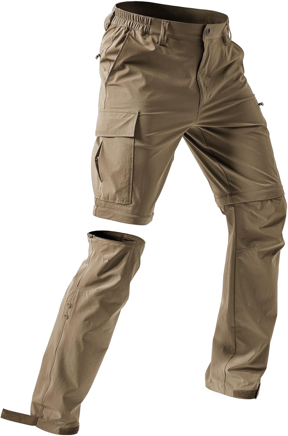 Men's-Hiking-Pants Convertible Quick-Dry Water-Resistant Lightweight Zip-Off Outdoor with 5 Deep Pockets Khaki 34W x 32L