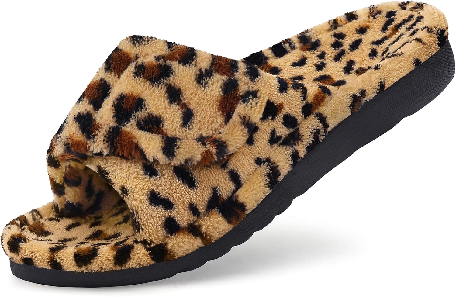 Women's Orthopedic Slippers with Arch Support Adjustable Open Toe House Shoes for Plantar Fasciitis Cheetah Brown 8-8.5