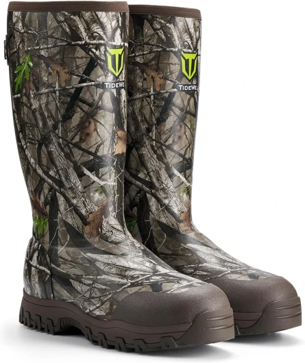 Men's Hunting Boots, Waterproof Insulated Rubber Boots with 5mm Neoprene, 600g Warmth, Odor-Control Lining, Lightweight EVA Outsole, Adjustable Calf Gusset, Slip-Resistant Grip 10