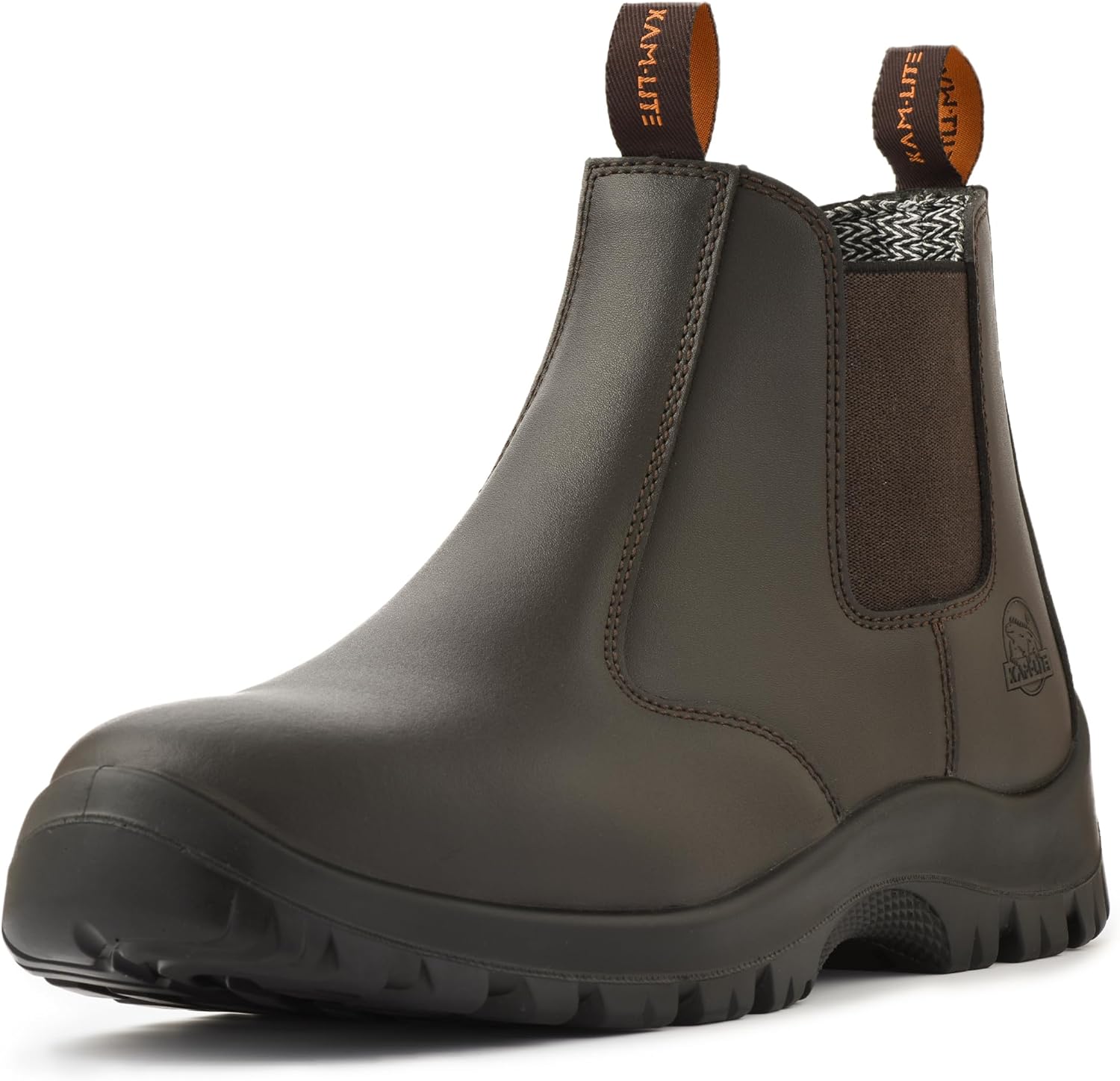 Work Boots for Men, Slip On Steel Toe Chelsea Safety Boots, Waterproof Slip Resistant Work Shoes, Lightweight Comfortable Breathable Non Slip Safety Toe Shoes Steel Toe 9.5 Brown