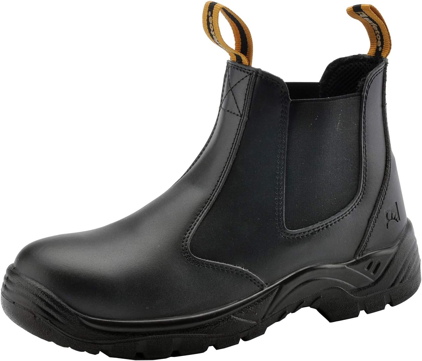 Mens Work Boots Steel Toe Chelsea Safety Boots Cow Leather Waterproof Lightweight Working Shoes 8 Wide Dark Black